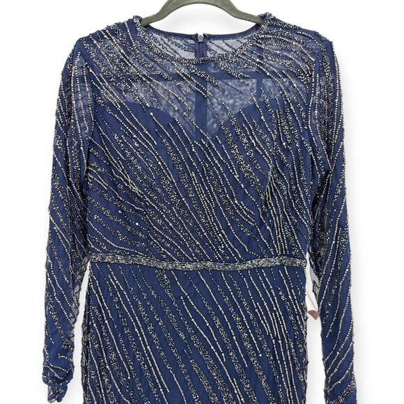 Mac Duggal NEW Navy Long Sleeve Beaded Column Evening Gown 5240 $598 - Size 10 - Picture 6 of 16